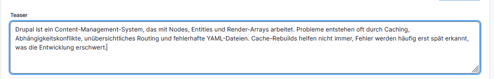 mit Suggest Titel des Drupal AI Content Suggestions Modul erzeugte Zusammenfassung